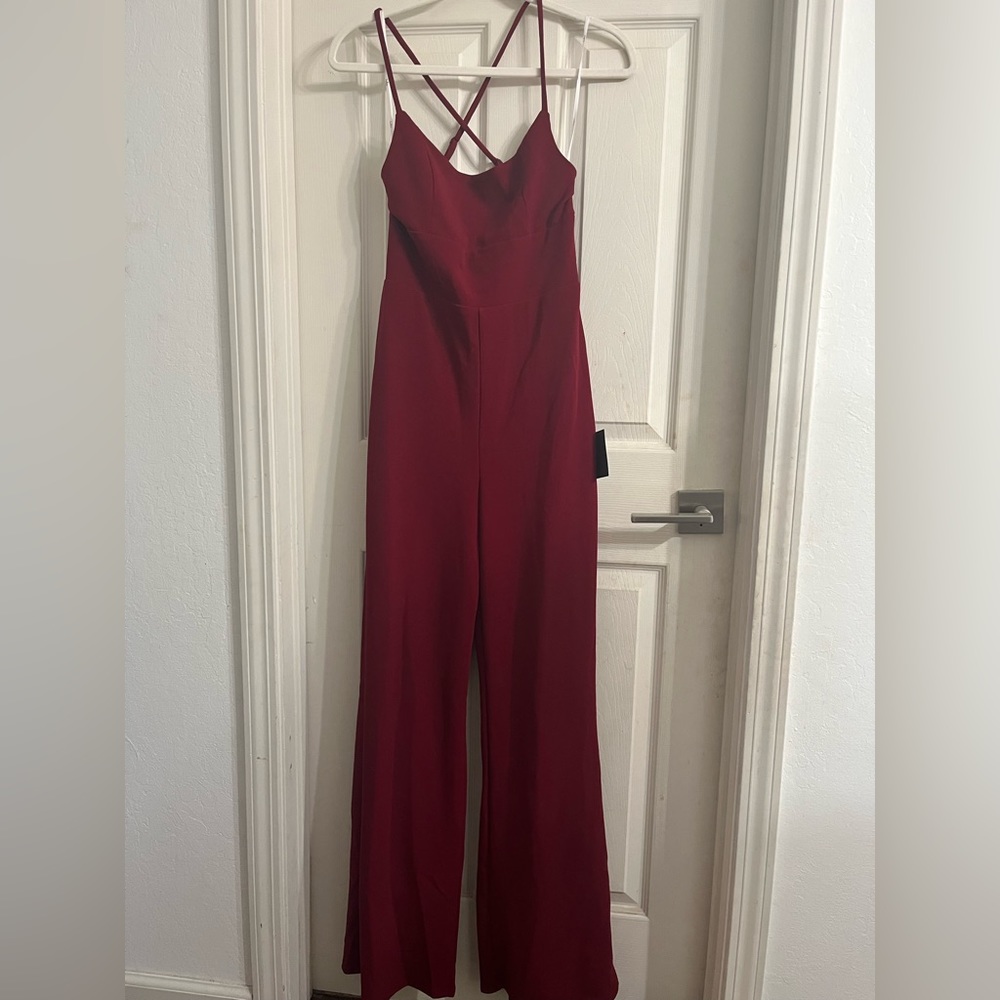 Dark Red jumpsuit criss cross back